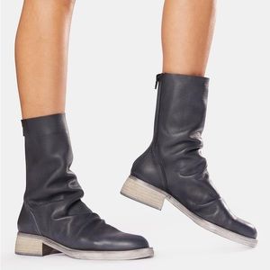 Free People Sutton Tight Slouch Black Leather Boots NIB Stacked Heel. NEVER WORN